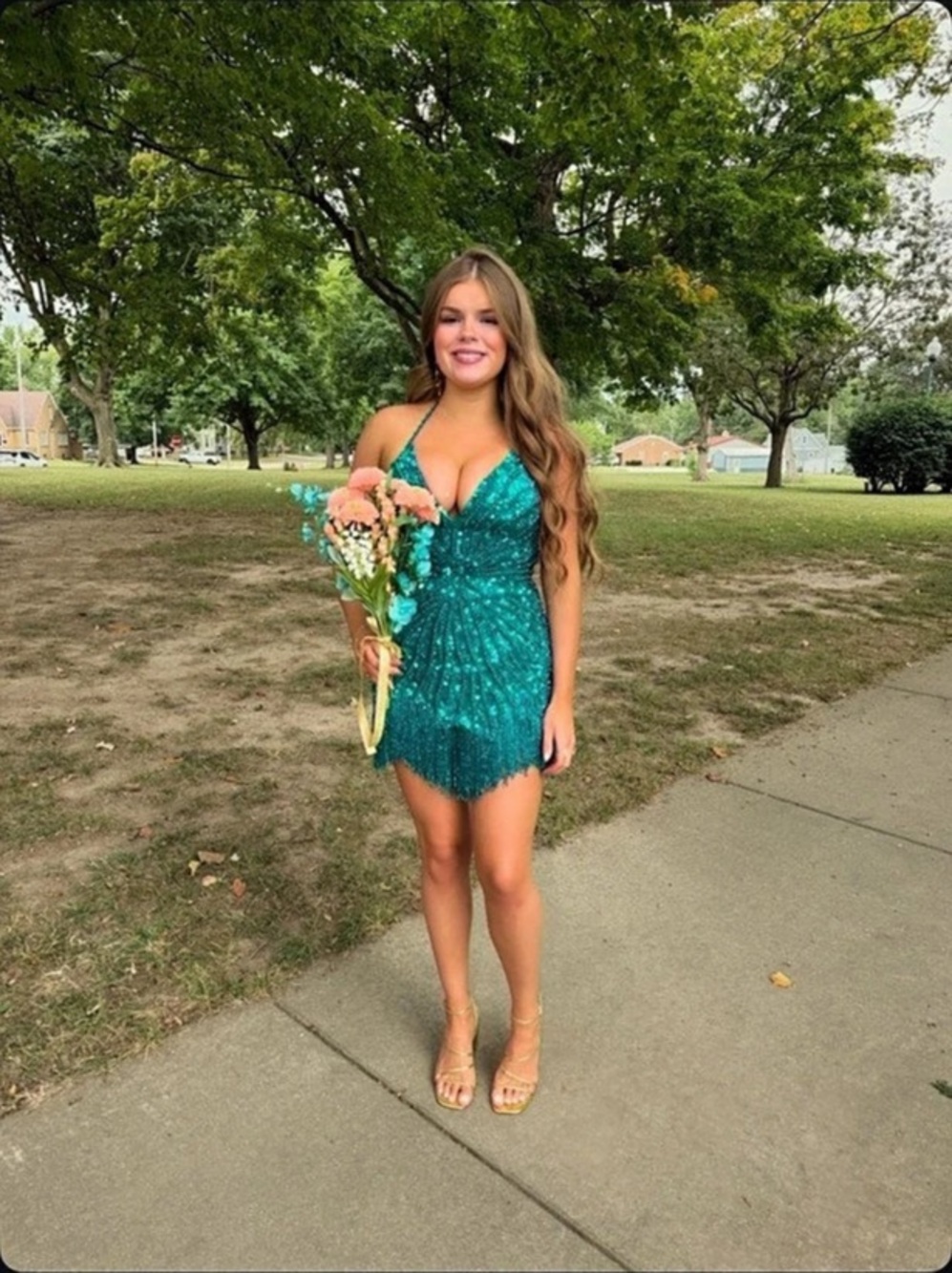 Sherri hill Sequin Fringe Mini Dress in Green Like New